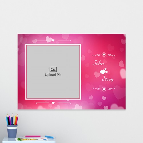 Pink Colour Background with Heart Symbols Design: Landscape Acrylic Photo Frame with Image Printing – PrintShoppy Photo Frames