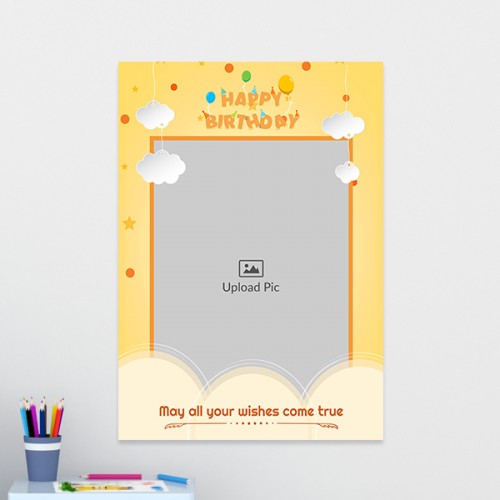 Birthday Wishes with Hanging Clouds Design: Portrait Acrylic Photo Frame with Image Printing – PrintShoppy Photo Frames