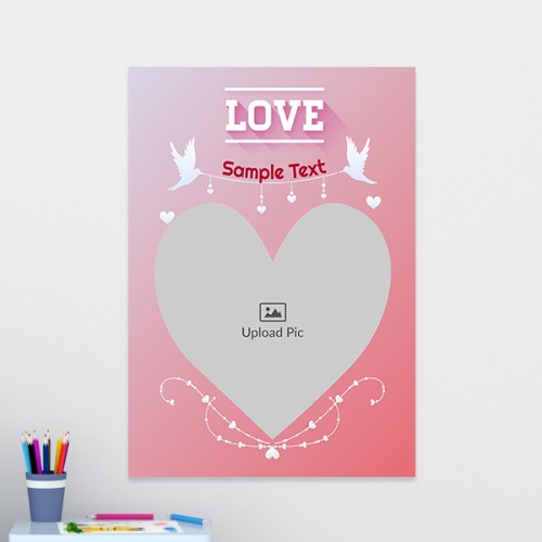 Pic Upload in Heart Symbol with Love Birds Design: Portrait Acrylic Photo Frame with Image Printing – PrintShoppy Photo Frames