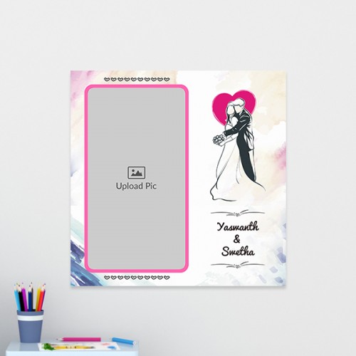 Water Colours Background with Wedding Couple Design: Square Acrylic Photo Frame with Image Printing – PrintShoppy Photo Frames