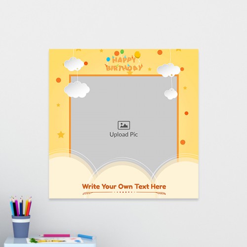 Birthday Wishes with Hanging Clouds Design: Square Acrylic Photo Frame with Image Printing – PrintShoppy Photo Frames