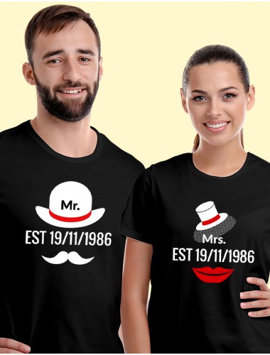 Mr. And Mrs. Couples T Shirt With Date Black Color