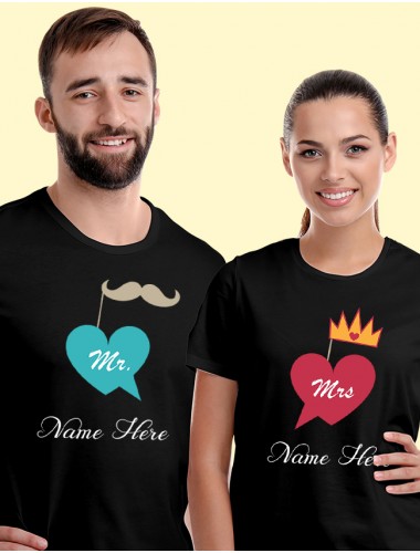 Mr And Mrs With Name Couples T Shirt Black Color
