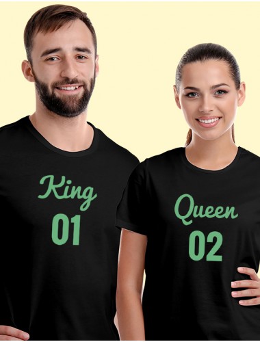 Couples T Shirts King Queen Black Color
