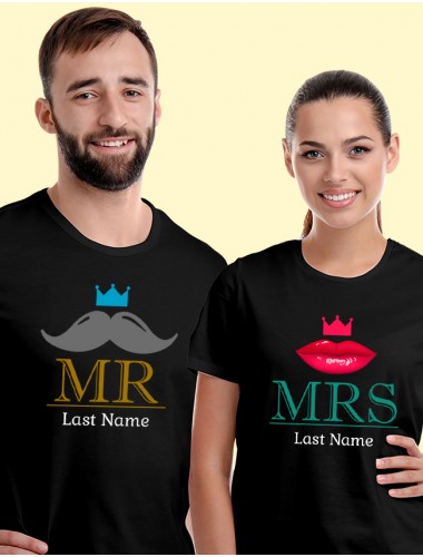 Mr And Mrs T Shirt For Couples Black Color