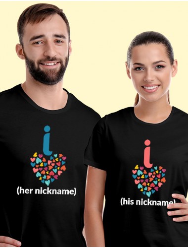 Cute Nickname Multicolor Love Symbols Couples T Shirt Black Color