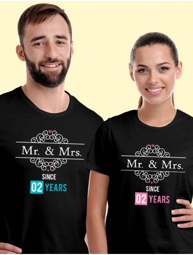 Mr And Mrs Since Year Couples T Shirt Black Color