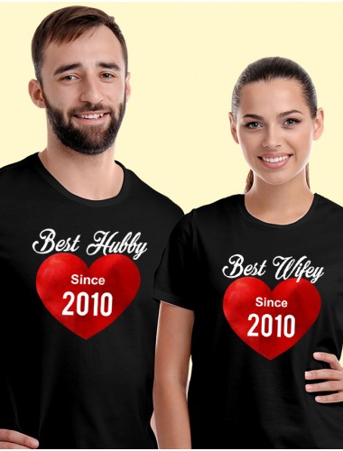 Wifey Hubby Personalised Couples T Shirt Black Color