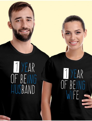 Husband Wife Wedding Anniversary Couples T Shirt Black Color