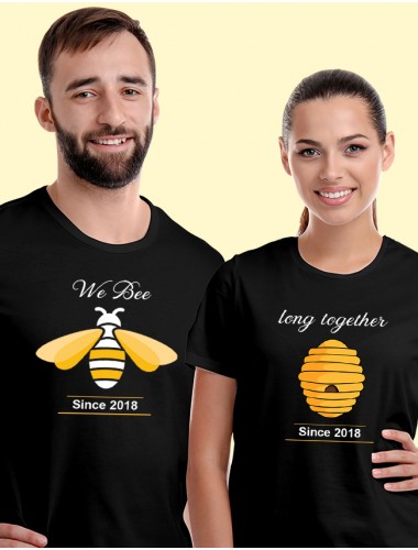 We Bee Long Together Couples T Shirt Black Color