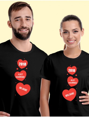 Mr And Mrs Just Married Couples T Shirt Black Color