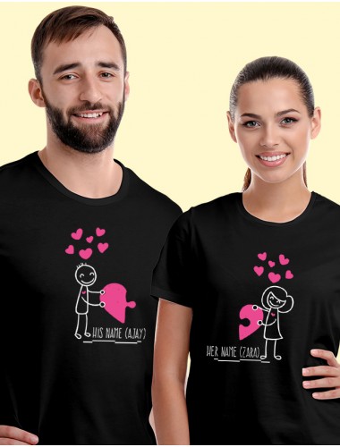 Love Puzzle Couples T Shirt Black Color