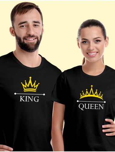 King Queen Couple T Shirt Black Color