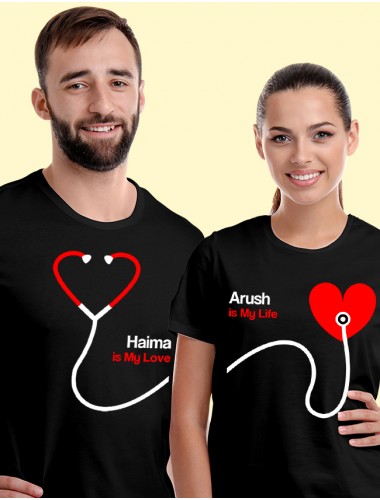 Stethoscope Couples T Shirt Black Color