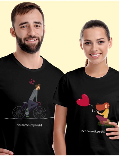 Romantic Love Her And His Name Couples T Shirt Black Color