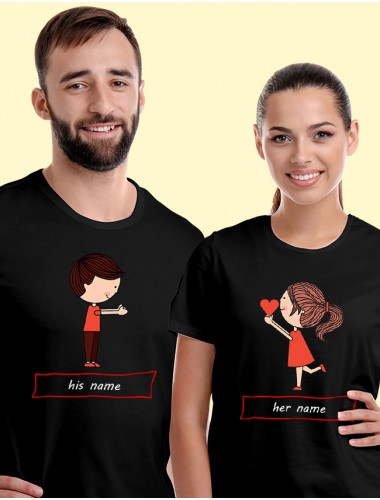 Valentines Day Girl Proposing Love Couples T Shirt Black Color