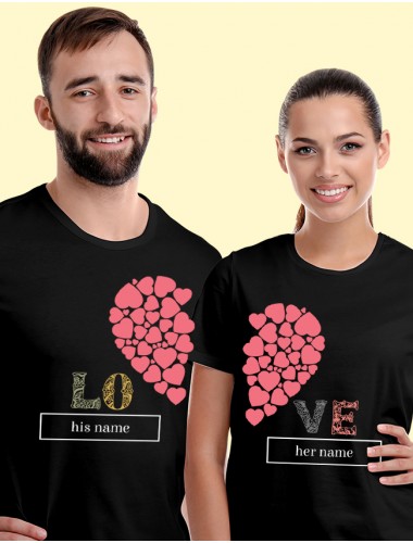 Half Heart Shaped Valentine Couples T Shirt Black Color