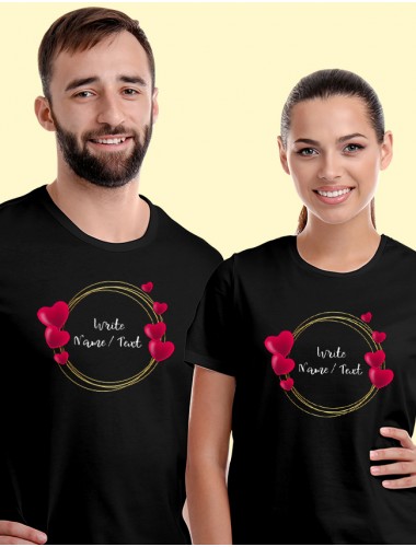 Your Name with Love Bubbles On Black Color Customized Couple Tees