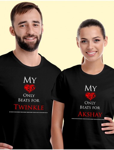 My Heart Beat Theme On Black Color Couple T-shirts For Men & Women