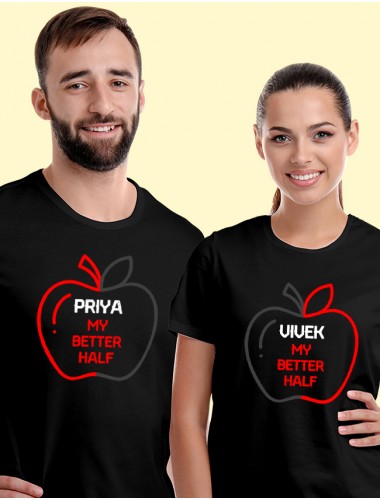 My Better Half On Black Color Customized Couple Tees