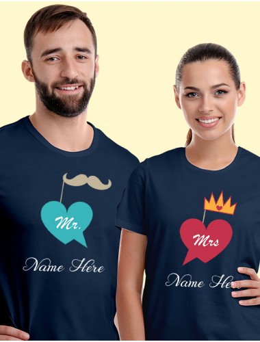 Mr And Mrs With Name Couples T Shirt Navy Blue Color