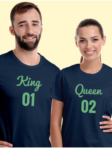 Couples T Shirts King Queen Navy Blue Color