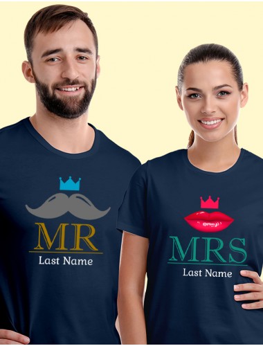 Mr And Mrs T Shirt For Couples Navy Blue Color