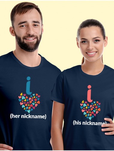 Cute Nickname Multicolor Love Symbols Couples T Shirt Navy Blue Color