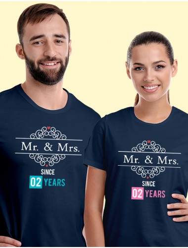 Mr And Mrs Since Year Couples T Shirt Navy Blue Color