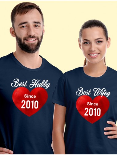 Wifey Hubby Personalised Couples T Shirt Navy Blue Color