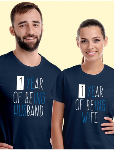 Husband Wife Wedding Anniversary Couples T Shirt Navy Blue Color