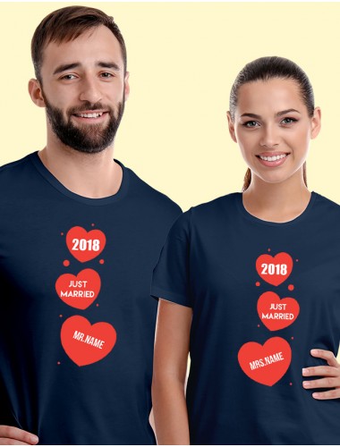 Mr And Mrs Just Married Couples T Shirt Navy Blue Color