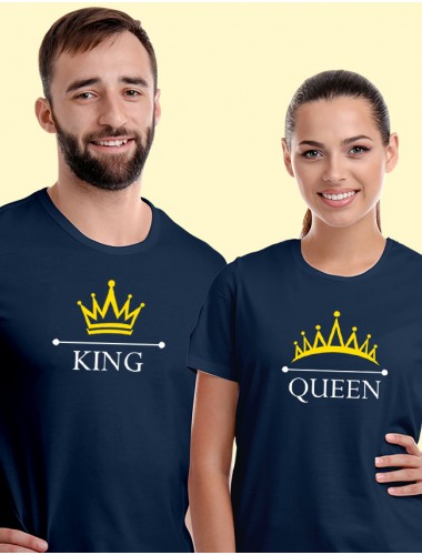 King Queen Couple T Shirt Navy Blue Color