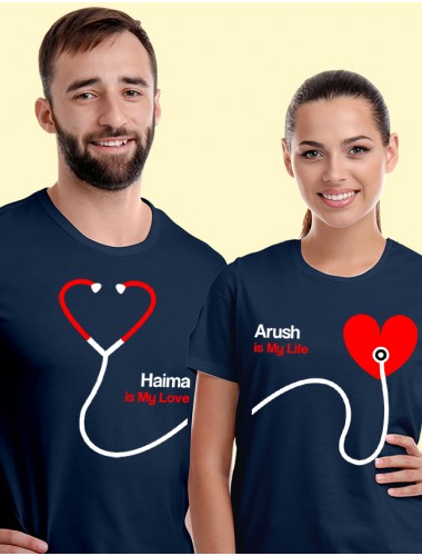 Stethoscope Couples T Shirt Navy Blue Color