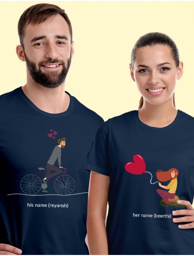 Romantic Love Her And His Name Couples T Shirt Navy Blue Color