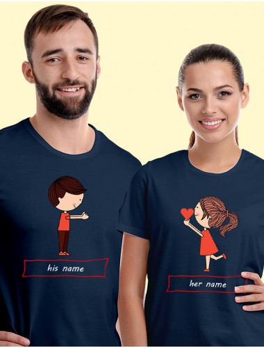 Valentines Day Girl Proposing Love Couples T Shirt Navy Blue Color