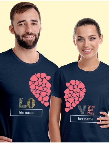 Half Heart Shaped Valentine Couples T Shirt Navy Blue Color