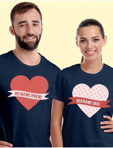 His And Her Couples T Shirt Navy Blue Color
