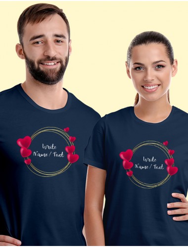 Your Name with Love Bubbles On Navy Blue Color Customized Couple Tees