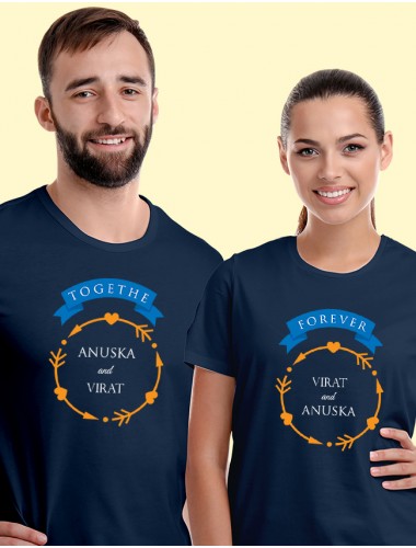 Yellow Love Arrows Forever and Together with Names On Navy Blue Color Personalized Couple Tshirt