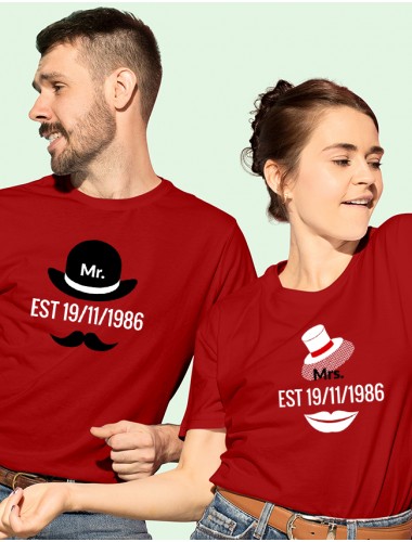 Mr. And Mrs. Couples T Shirt With Date Red Color