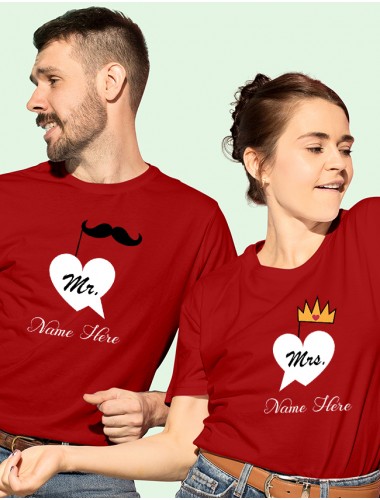 Mr And Mrs With Name Couples T Shirt Red Color