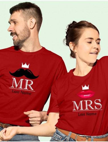 Mr And Mrs T Shirt For Couples Red Color