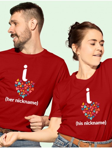 Cute Nickname Multicolor Love Symbols Couples T Shirt Red Color