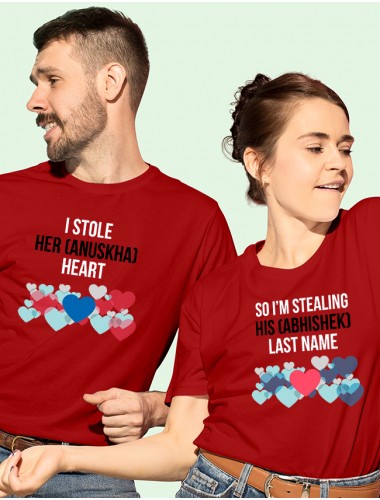 I Stole Her Heart So Im Stealing Last Name Couples T Shirt Red Color