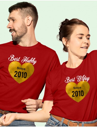 Wifey Hubby Personalised Couples T Shirt Red Color