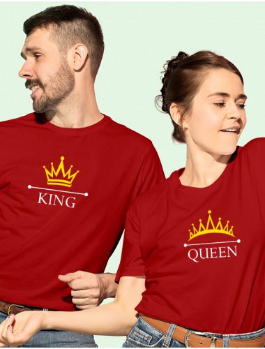 King Queen Couple T Shirt Red Color