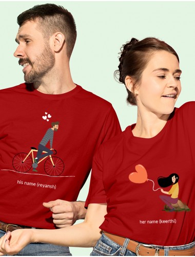 Romantic Love Her And His Name Couples T Shirt Red Color