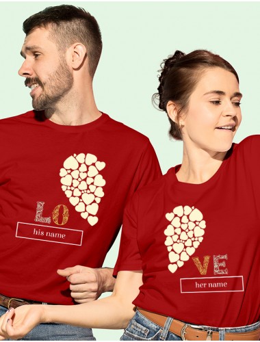 Half Heart Shaped Valentine Couples T Shirt Red Color