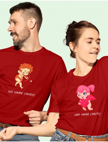 Cupid Shooting Arrow Couples T Shirt Red Color